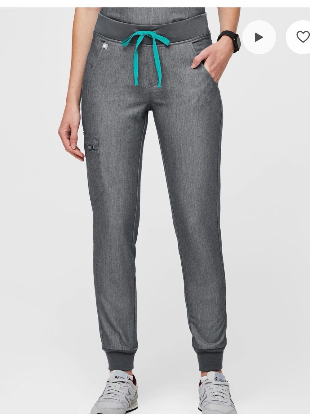FIGS Women's Heather Gray Jogger Scrub Pants with gray Drawstring